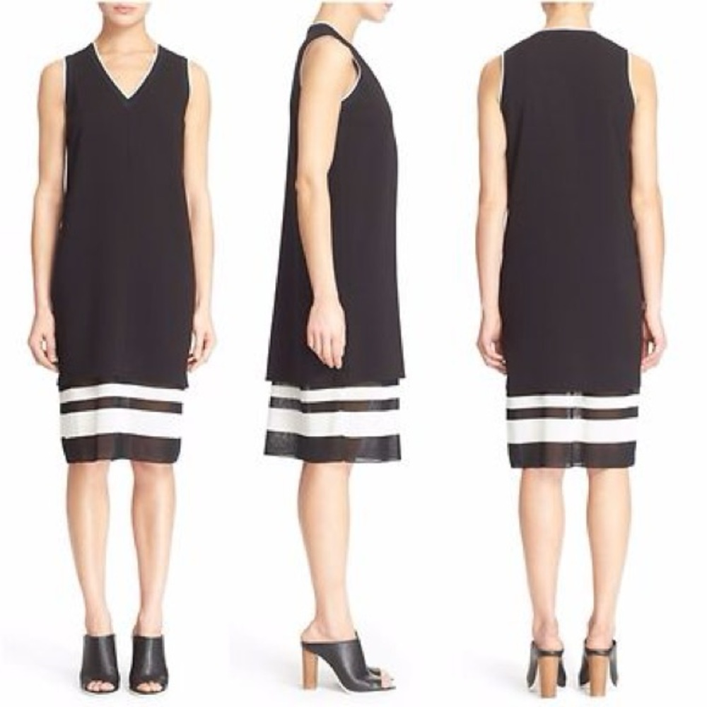 VINCE ⚜️ Double Layer Sleeveless Elegant Black and White Dress - Picture 5 of 9